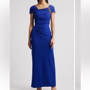 Alex Evenings Royal Blue rhinestone cap sleeve Gown size 18 NWT